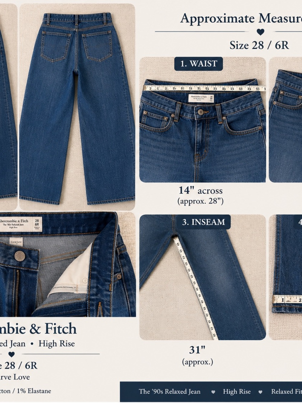 Abercrombie & Fitch Curve Love 90s Relaxed High Rise Jeans Size 28 (6R) - Picture 2 of 5